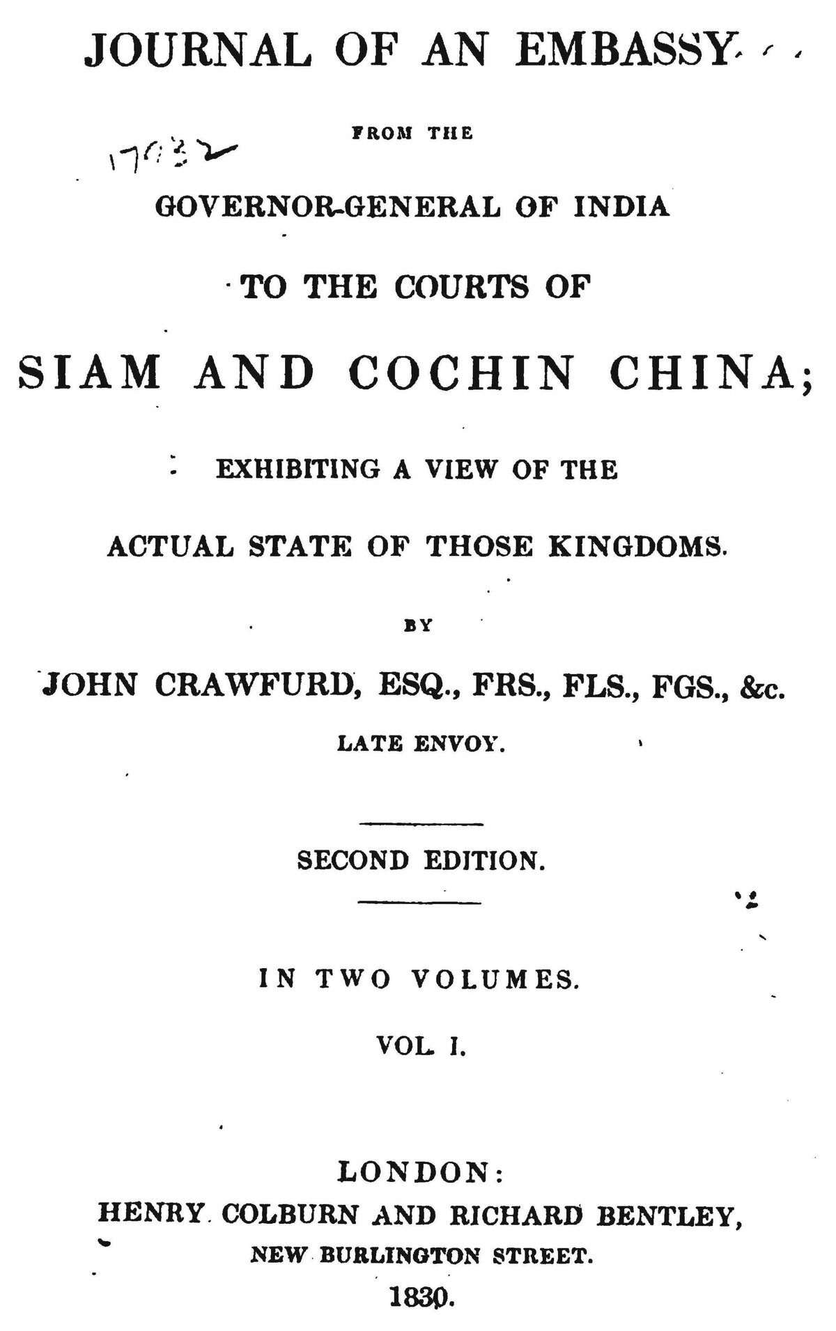 Journal of an Embassy to the Courts of Siam and Cochin-China 