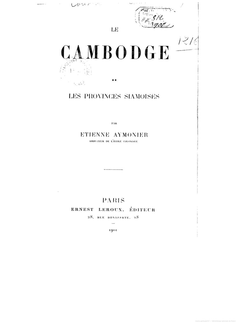 Cambodge&#x20;Provinces&#x20;Siamoises&#x20;Aymonier&#x20;Cover