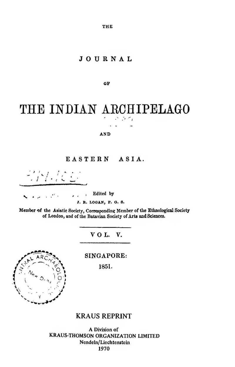 Journal&#x20;Of&#x20;The&#x20;Indian&#x20;Archipelago&#x20;And&#x20;Eastern&#x20;Asia&#x20;Seriesi&#x20;Vol5&#x20;cover