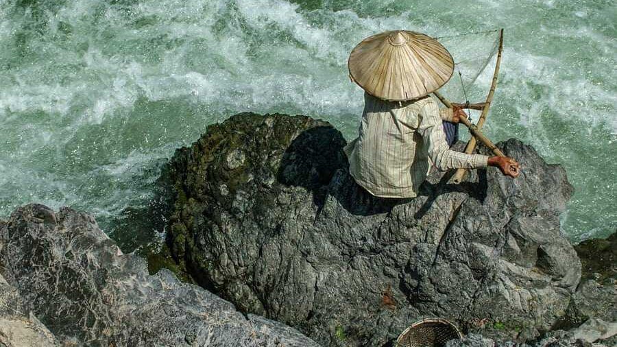 Fishermen living on Fishing Platform called Bagan - Stock Image