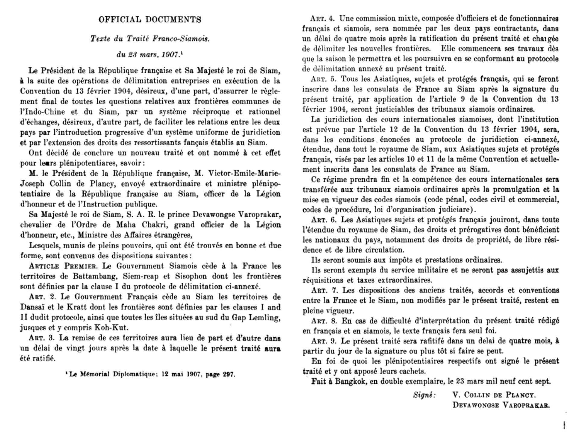 Franco Siamese Treaty of 1907 FR