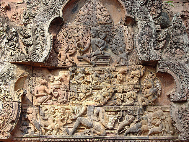 Ravana Shaking Mt Kailasa Banteay Srei 1225