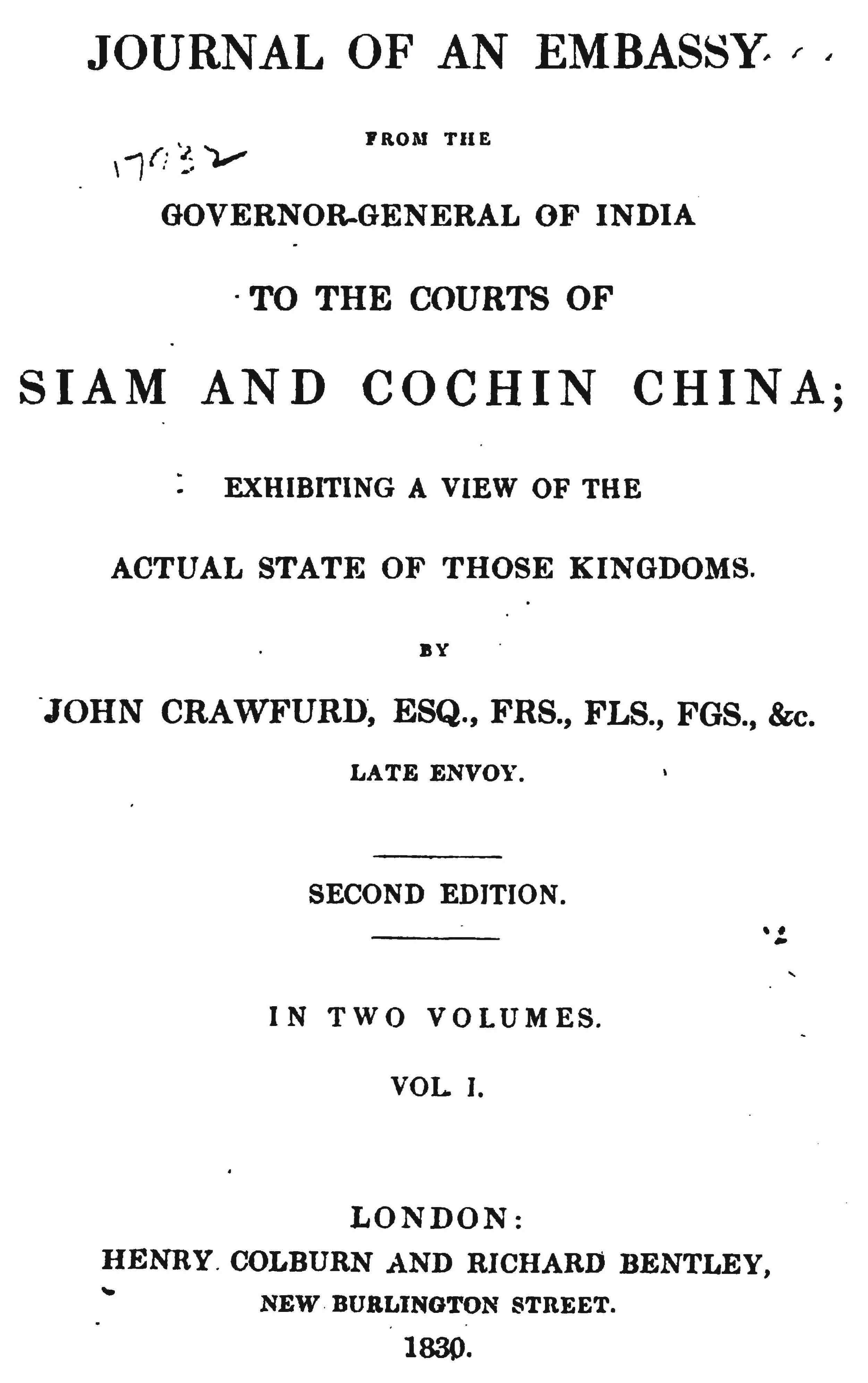 Journal of an Embassy to the Courts of Siam and Cochin China (著