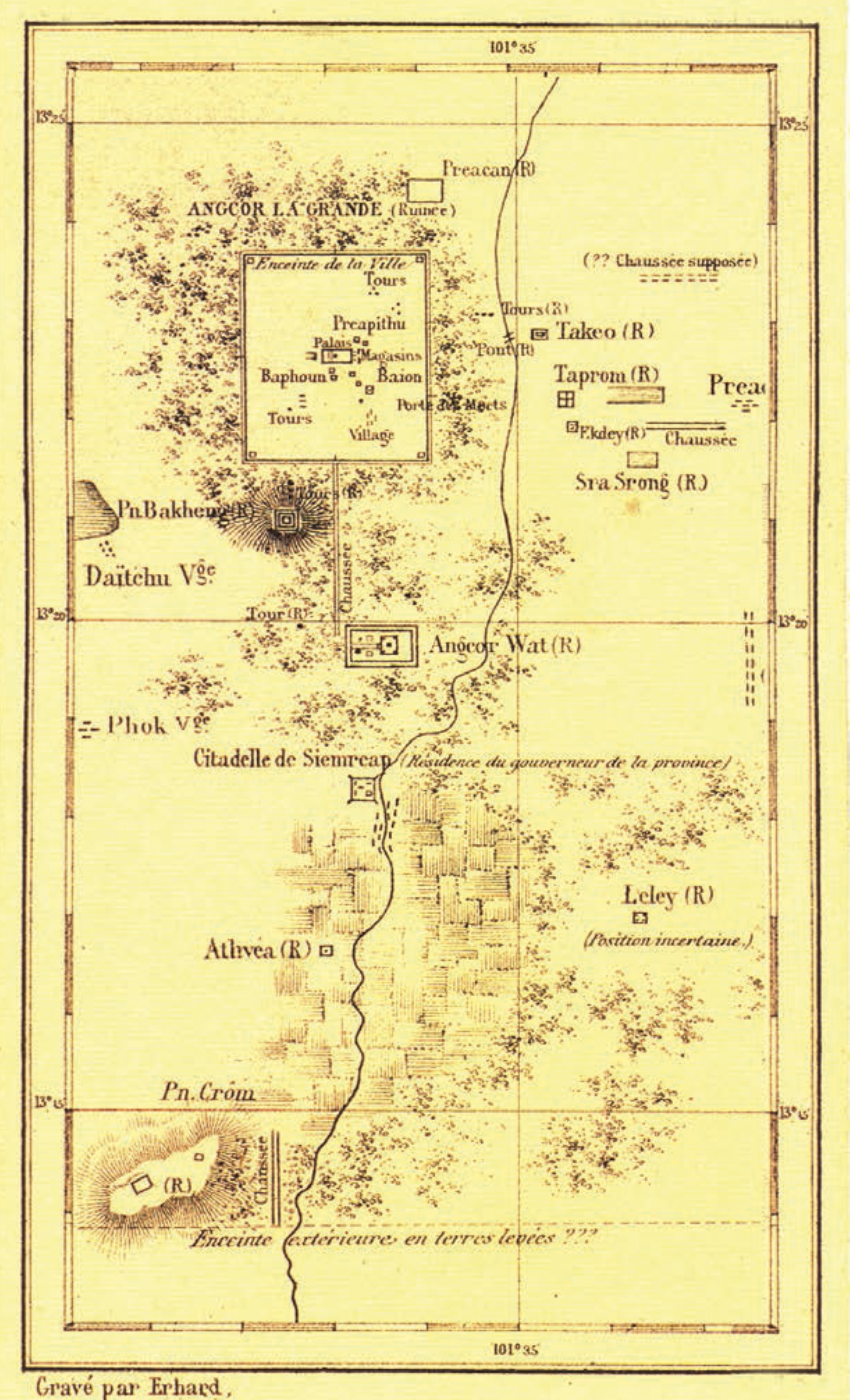 Carte environs dangkor 1866 louis de carne voyages 1872 map